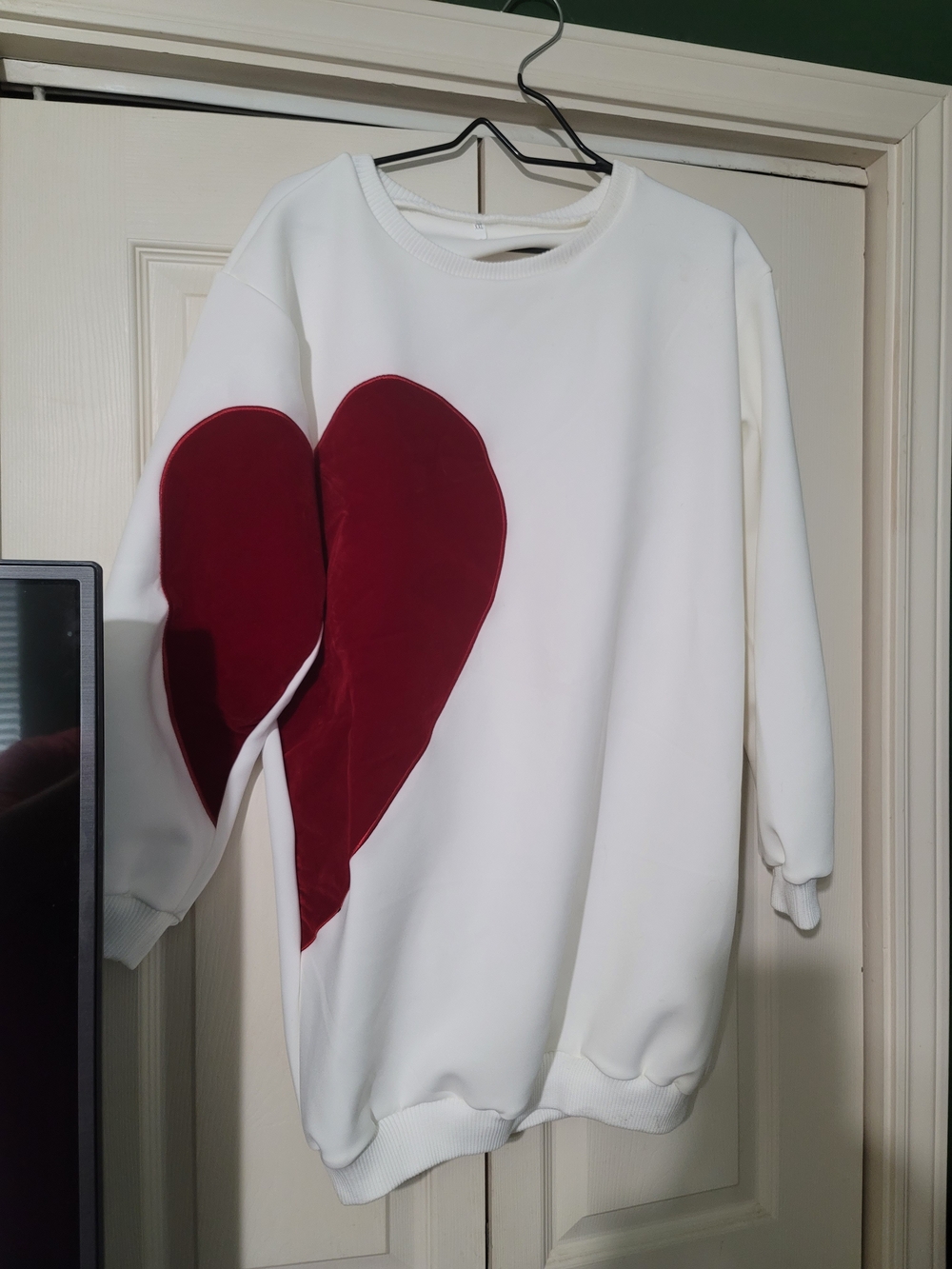 White Sweatshirt with Red Heart Patch